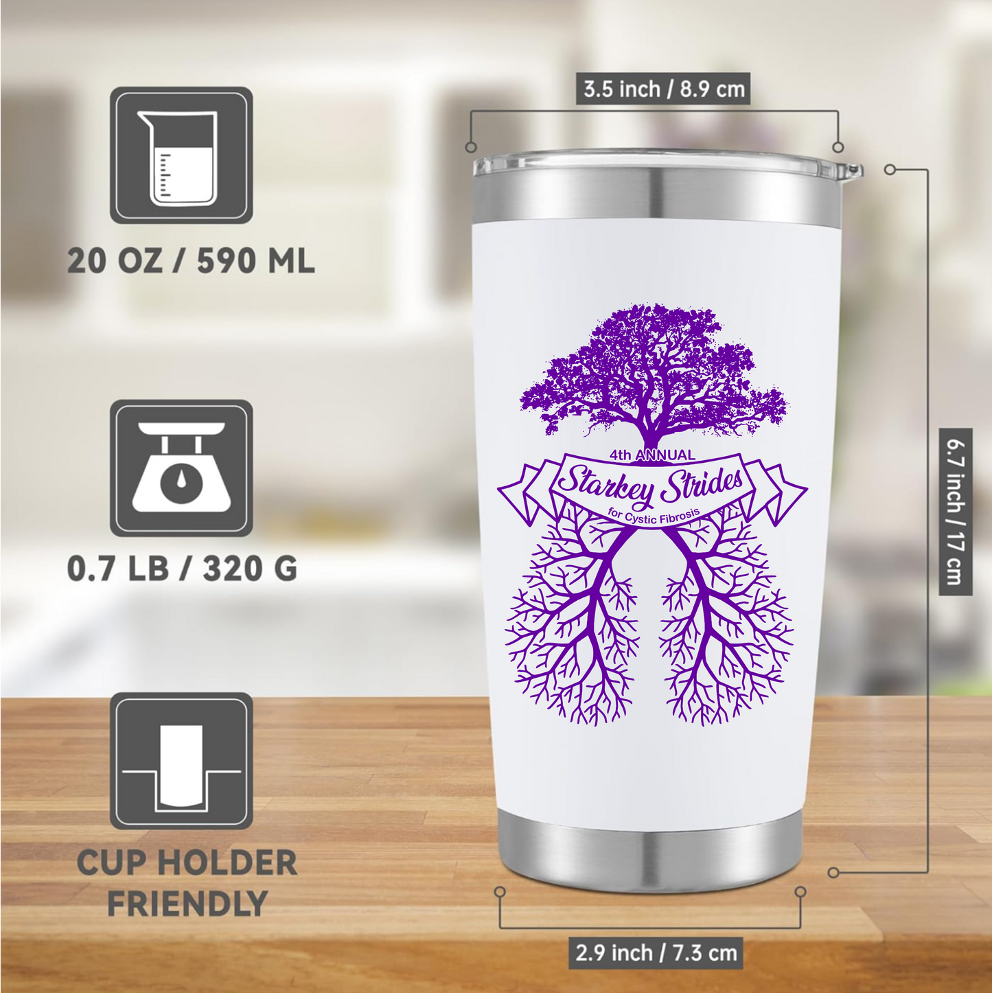 Starkey Strides White 20oz Tumbler