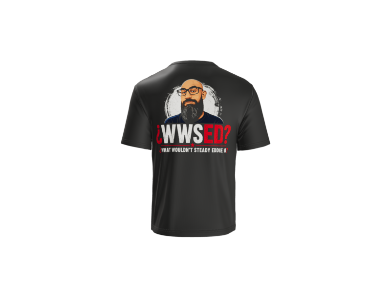 No Pants Show WWSED Tee - back view with Steady Eddie graphic