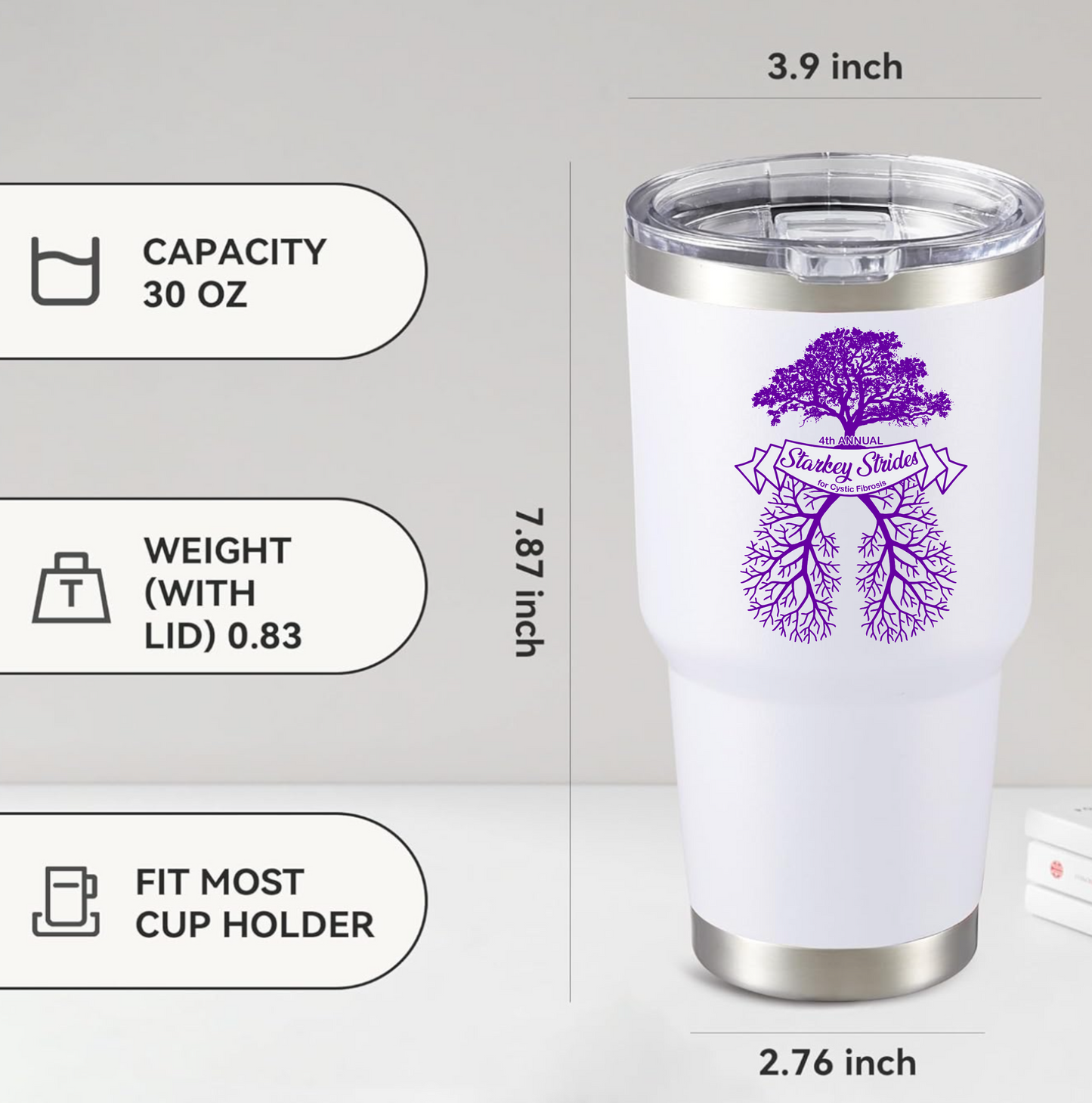 Starkey Strides White 30oz Tumbler